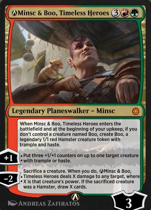 A-Minsc & Boo, Timeless Heroes - Alchemy Horizons: Baldur's Gate (#A-243) - Illustrated by Andreas Zafiratos - Magic: The Gathering Card