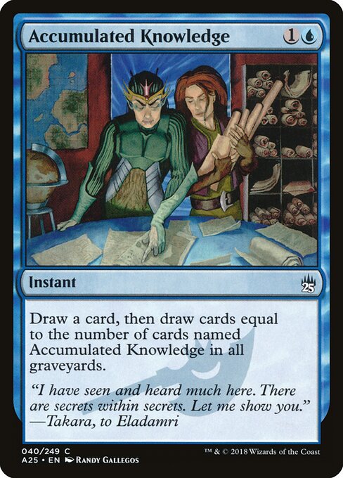 蓄積した知識 (Accumulated Knowledge) - Masters 25 (#40) - Illustrated by Randy Gallegos - Magic: The Gathering Card