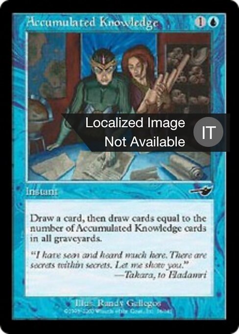 Gesammeltes Wissen (Accumulated Knowledge) - Nemesis (#26) - Illustrated by Randy Gallegos - Magic: The Gathering Card