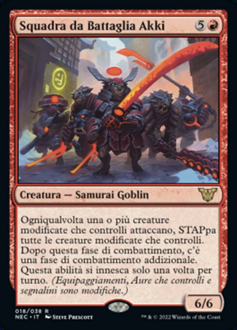 Squadra da Battaglia Akki (Akki Battle Squad) - Neon Dynasty Commander (#18) - Illustrated by Steve Prescott - Magic: The Gathering Card