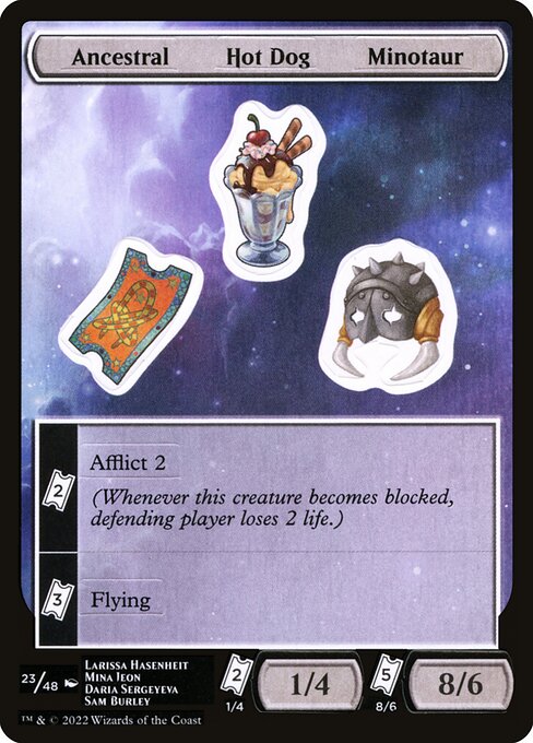 Ancestral Hot Dog Minotaur - Unfinity Sticker Sheets (#23) - Illustrated by Larissa Hasenheit & Mina Jeon - Magic: The Gathering Card