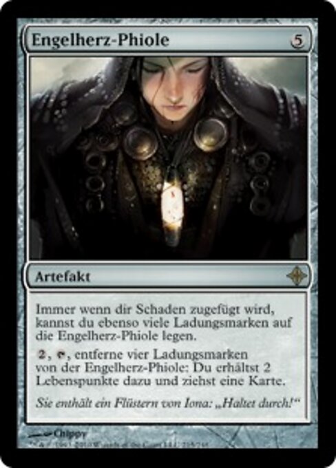 Frasco corazón de ángel (Angelheart Vial) - Rise of the Eldrazi (#215) - Illustrated by Chippy - Magic: The Gathering Card