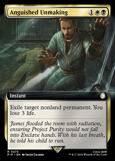 苦渋の破棄 (Anguished Unmaking) - Fallout (#473) - Illustrated by Javier Charro - Magic: The Gathering Card