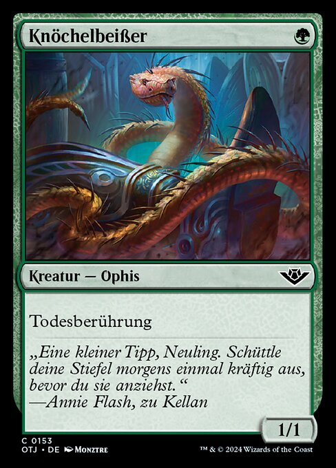 啮踝毒蛇 (Ankle Biter) - Outlaws of Thunder Junction (#153) - Illustrated by Monztre - Magic: The Gathering Card