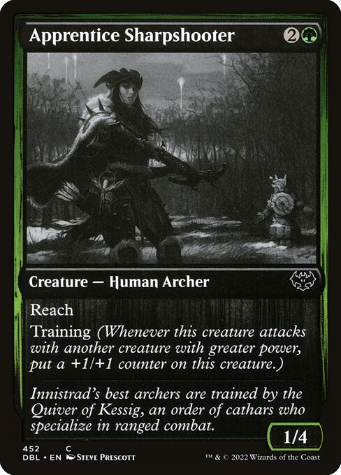 神射手学徒 (Apprentice Sharpshooter) - Innistrad: Crimson Vow (#185) - Illustrated by Steve Prescott - Magic: The Gathering Card