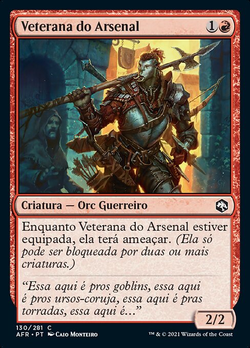 Waffenstarrende Veteranin (Armory Veteran) - Adventures in the Forgotten Realms (#130) - Illustrated by Caio Monteiro - Magic: The Gathering Card