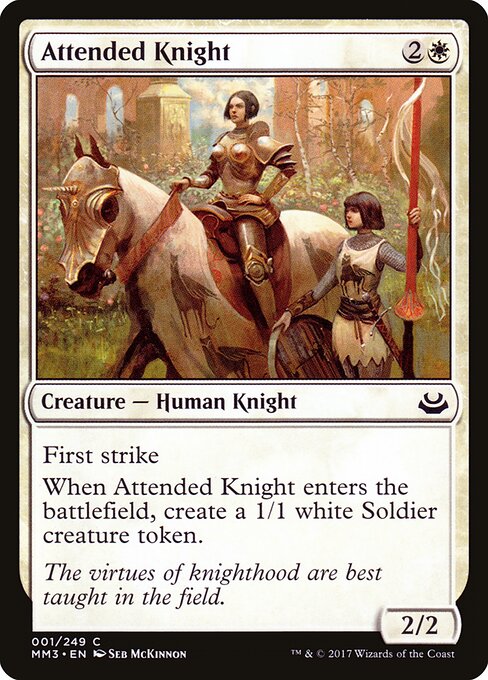 扈伴骑士 (Attended Knight) - Modern Masters 2017 (#1) - Illustrated by Seb McKinnon - Magic: The Gathering Card