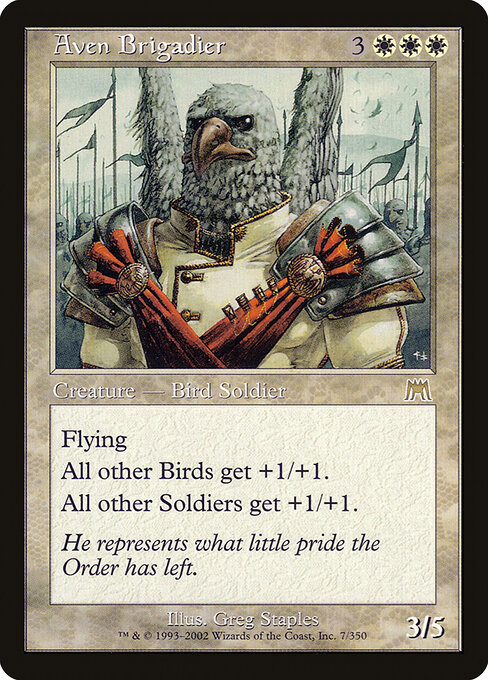 Generale di Brigata Aviano (Aven Brigadier) - Onslaught (#7) - Illustrated by Greg Staples - Magic: The Gathering Card
