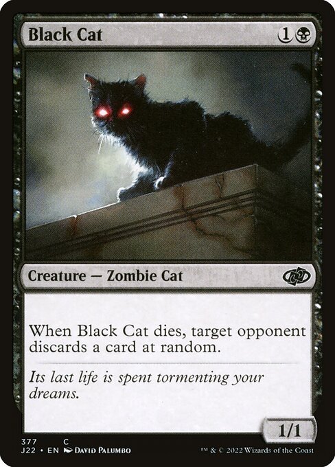 Gato negro (Black Cat) - Jumpstart 2022 (#377) - Illustrated by David Palumbo - Magic: The Gathering Card