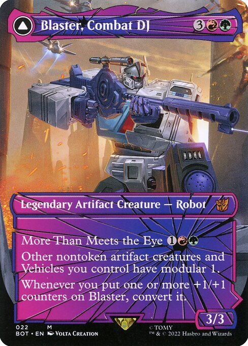 Blaster, Combat DJ // Blaster, Morale Booster - Transformers (#22) - Illustrated by Volta Creation - Magic: The Gathering Card