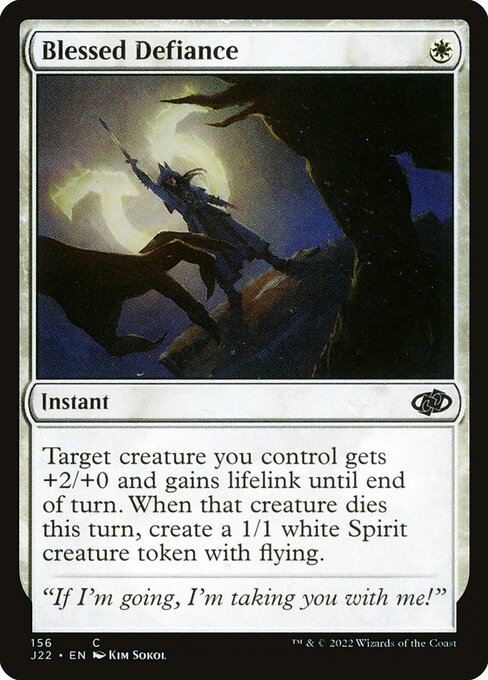 Desafío bendito (Blessed Defiance) - Jumpstart 2022 (#156) - Illustrated by Kim Sokol - Magic: The Gathering Card