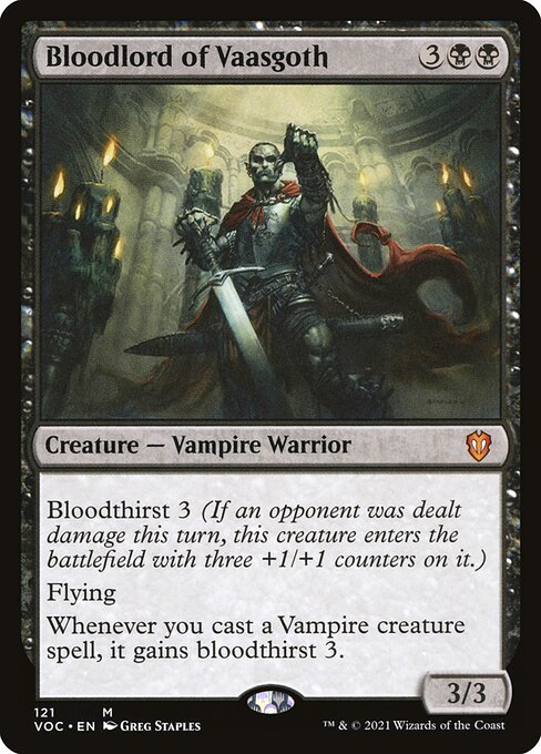 Blutfürst von Vaasgoth (Bloodlord of Vaasgoth) - Crimson Vow Commander (#121) - Illustrated by Greg Staples - Magic: The Gathering Card