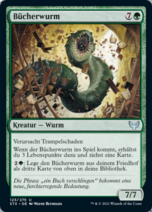 Guivre de bibliothèque (Bookwurm) - Strixhaven: School of Mages (#123) - Illustrated by Wayne Reynolds - Magic: The Gathering Card