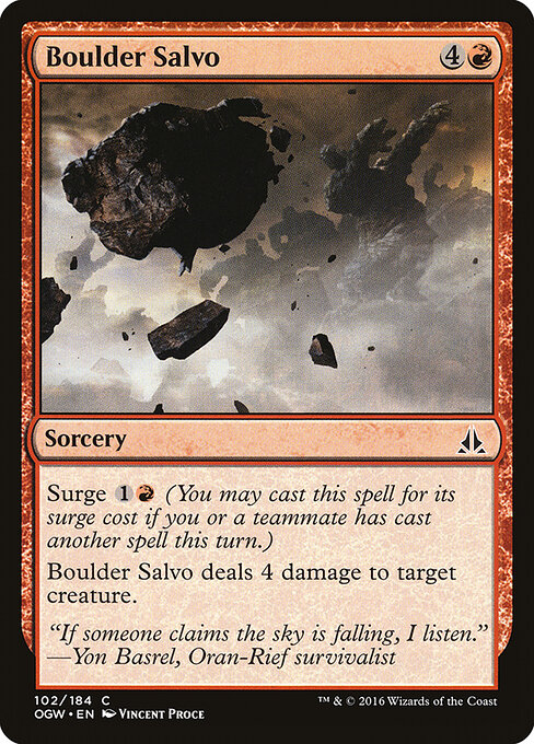 Boulder Salvo - Oath of the Gatewatch (#102) - Illustrated by Vincent Proce - Magic: The Gathering Card