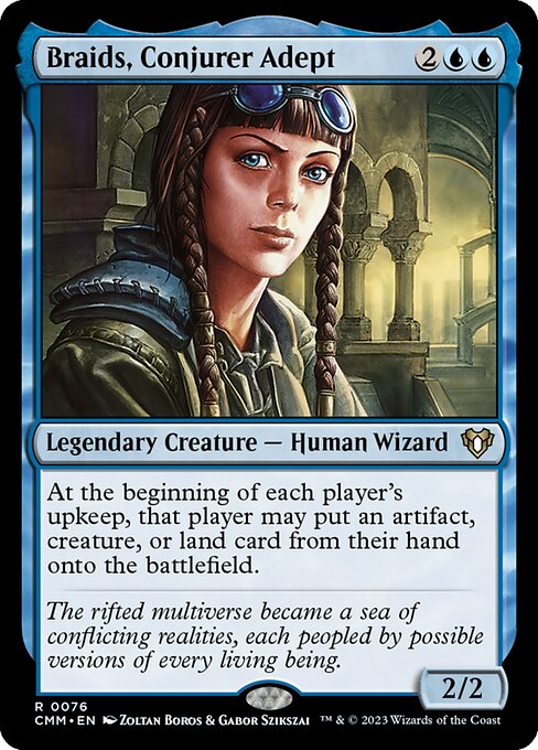 Braids, Conjurer Adept - Commander Masters (#76) - Illustrated by Zoltan Boros & Gabor Szikszai - Magic: The Gathering Card