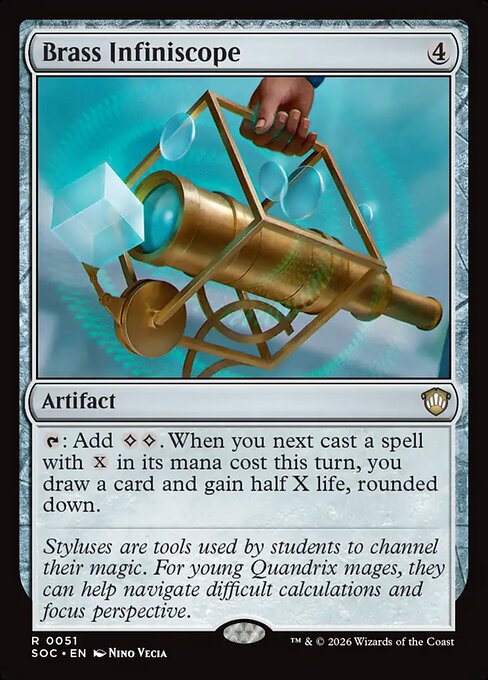 Messing-Infiniskop (Brass Infiniscope) - Secrets of Strixhaven Commander (#51) - Illustrated by Nino Vecia - Magic: The Gathering Card