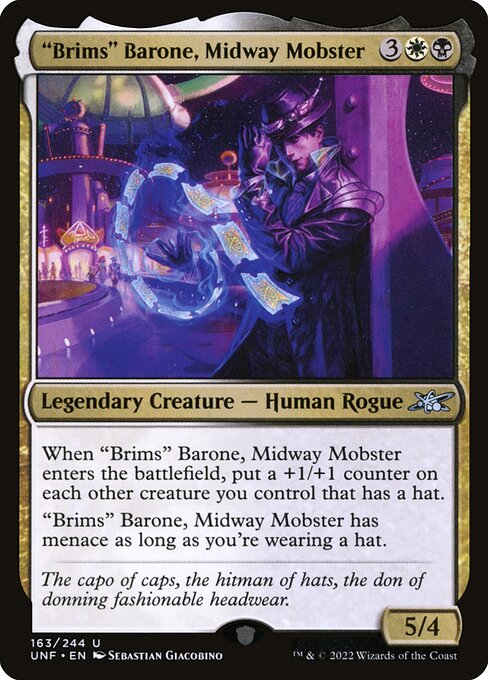"Brims" Barone, Midway Mobster - Unfinity (#163) - Illustrated by Sebastian Giacobino - Magic: The Gathering Card