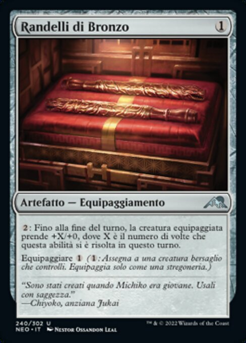 青銅雙棍 (Bronze Cudgels) - Kamigawa: Neon Dynasty (#240) - Illustrated by Néstor Ossandón Leal - Magic: The Gathering Card