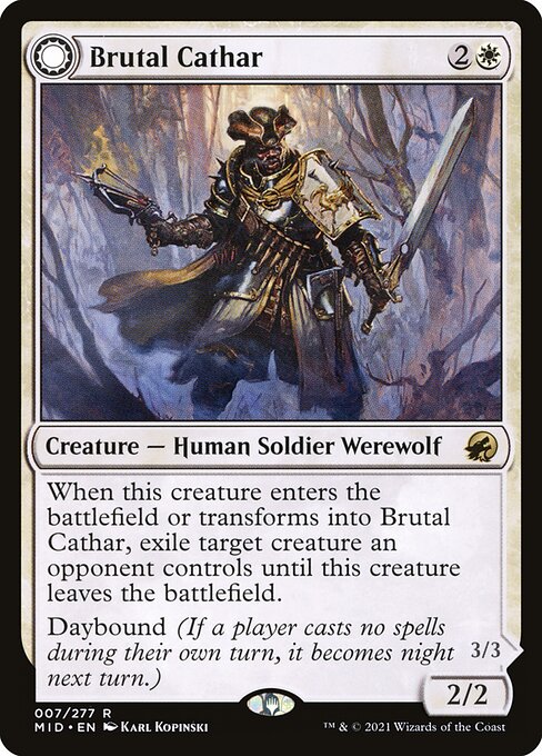 Brutal Cathar // Moonrage Brute - Innistrad: Midnight Hunt (#7) - Illustrated by Karl Kopinski - Magic: The Gathering Card