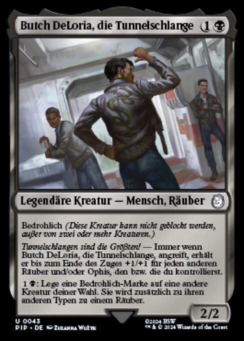 Butch DeLoria, Serpente del Tunnel (Butch DeLoria, Tunnel Snake) - Fallout (#43) - Illustrated by Zuzanna Wużyk - Magic: The Gathering Card