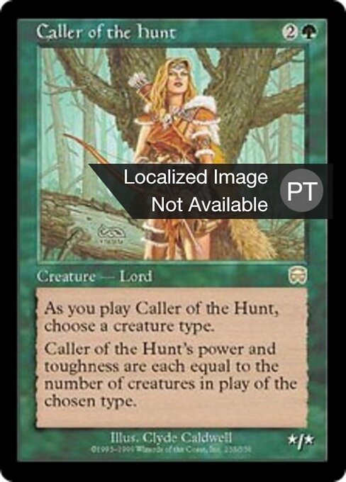 Llamadora a la caza (Caller of the Hunt) - Mercadian Masques (#233) - Illustrated by Clyde Caldwell - Magic: The Gathering Card