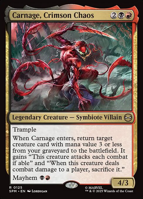 Carnage, Crimson Chaos - Marvel's Spider-Man (#125) - Illustrated by Lordigan - Magic: The Gathering Card