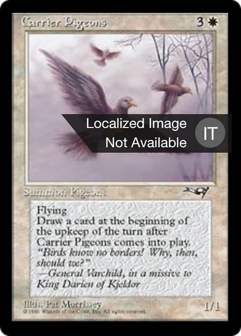 Palomas mensajeras (Carrier Pigeons) - Alliances (#1a) - Illustrated by Pat Lewis - Magic: The Gathering Card