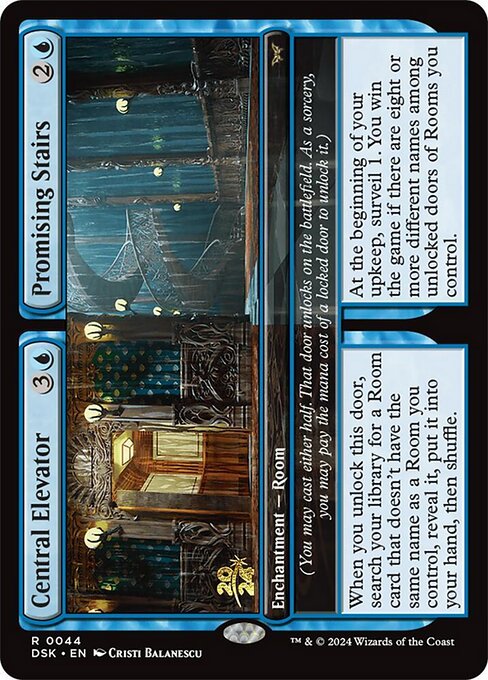 Central Elevator // Promising Stairs - Duskmourn: House of Horror (#44) - Illustrated by Cristi Balanescu - Magic: The Gathering Card