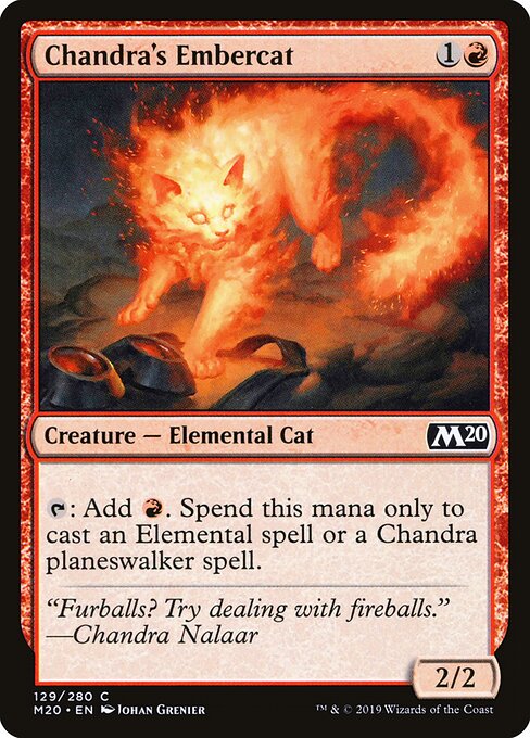 찬드라의 불씨고양이 (Chandra's Embercat) - Core Set 2020 (#129) - Illustrated by Johan Grenier - Magic: The Gathering Card