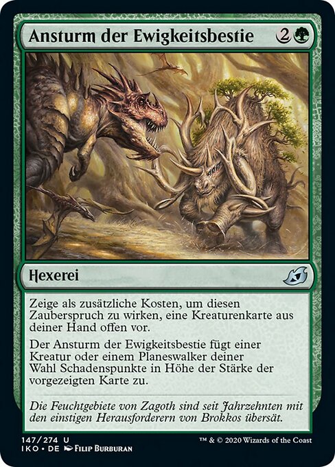 영원한 야수의 돌진 (Charge of the Forever-Beast) - Ikoria: Lair of Behemoths (#147) - Illustrated by Filip Burburan - Magic: The Gathering Card