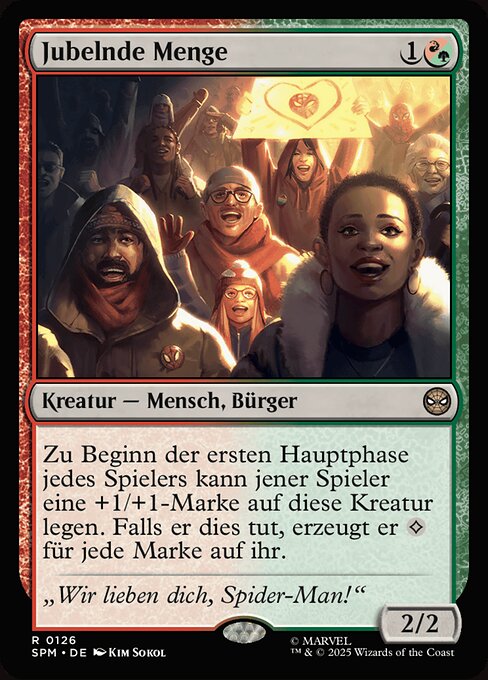 Jubelnde Menge (Cheering Crowd) - Marvel's Spider-Man (#126) - Illustrated by Kim Sokol - Magic: The Gathering Card