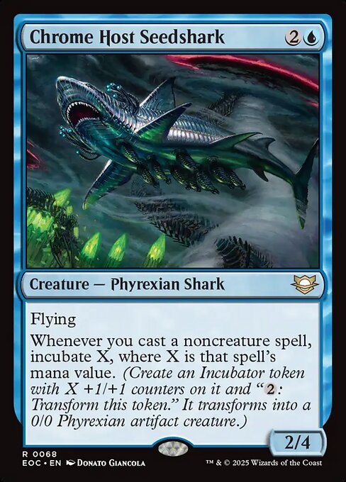 Saathai der Chromschar (Chrome Host Seedshark) - Edge of Eternities Commander (#68) - Illustrated by Donato Giancola - Magic: The Gathering Card