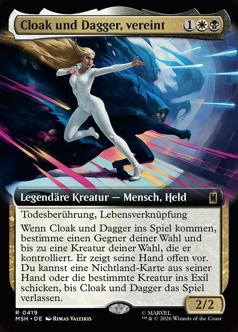 Cloak und Dagger, vereint (Cloak and Dagger, Entwined) - Marvel Super Heroes (#419) - Illustrated by Rimas Valeikis - Magic: The Gathering Card