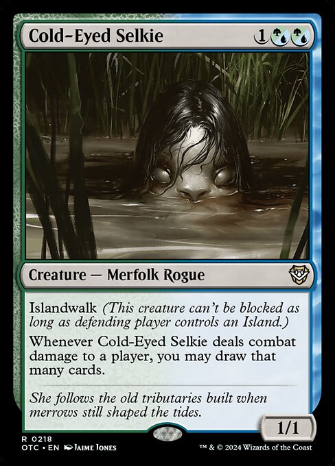 Cold-Eyed Selkie - Outlaws of Thunder Junction Commander (#218) - Illustrated by Jaime Jones - Magic: The Gathering Card