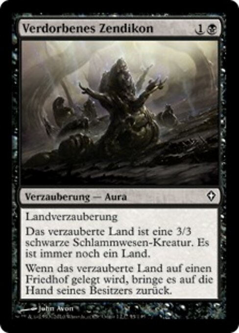 Zendikon Corrompido (Corrupted Zendikon) - Worldwake (#55) - Illustrated by John Avon - Magic: The Gathering Card
