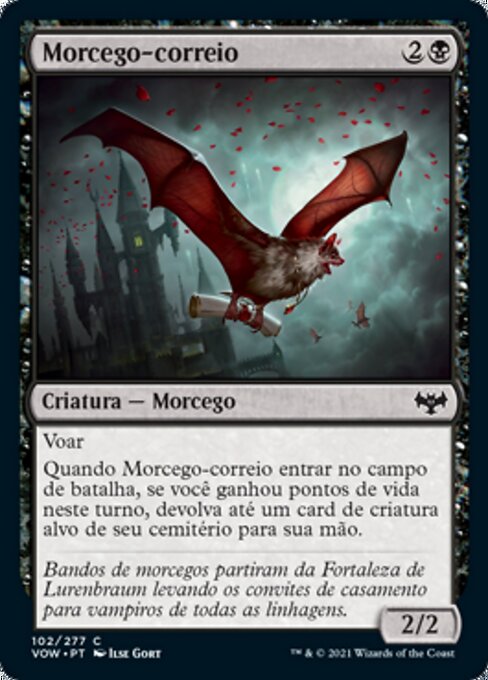 전령 박쥐 (Courier Bat) - Innistrad: Crimson Vow (#102) - Illustrated by Ilse Gort - Magic: The Gathering Card