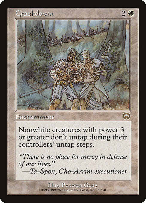 Crackdown - Mercadian Masques (#15) - Illustrated by Rebecca Guay - Magic: The Gathering Card