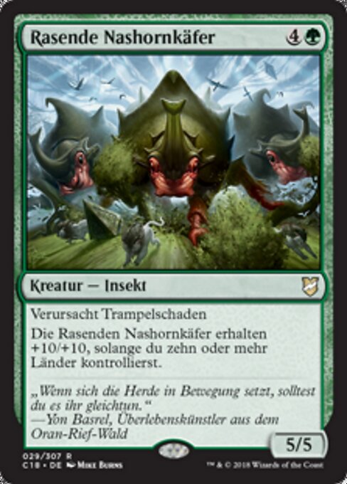 Manada de Besourocerontes (Crash of Rhino Beetles) - Commander Masters (#279) - Illustrated by Mike Burns - Magic: The Gathering Card