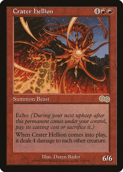 Bestia del Cratere (Crater Hellion) - Urza's Saga (#179) - Illustrated by Daren Bader - Magic: The Gathering Card