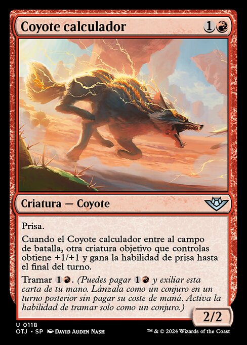 Coyote Astuto (Cunning Coyote) - Outlaws of Thunder Junction (#118) - Illustrated by David Auden Nash - Magic: The Gathering Card