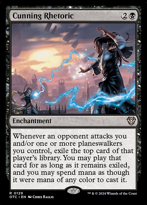 Cunning Rhetoric - Outlaws of Thunder Junction Commander (#129) - Illustrated by Chris Rallis - Magic: The Gathering Card
