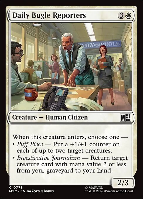 Reporter des Daily Bugle (Daily Bugle Reporters) - Marvel Super Heroes Commander (#771) - Illustrated by Zoltan Boros - Magic: The Gathering Card