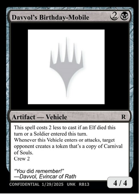 Davvol's Birthdaymobile - Unknown Event (#RB13a) - Magic: The Gathering Card