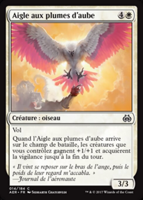 Águila pluma del alba (Dawnfeather Eagle) - Aether Revolt (#14) - Illustrated by Sidharth Chaturvedi - Magic: The Gathering Card