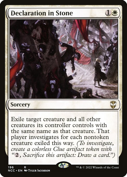Declaração em Pedra (Declaration in Stone) - New Capenna Commander (#196) - Illustrated by Tyler Jacobson - Magic: The Gathering Card