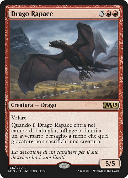 索祭巨龙 (Demanding Dragon) - Core Set 2019 (#135) - Illustrated by Chris Rahn - Magic: The Gathering Card