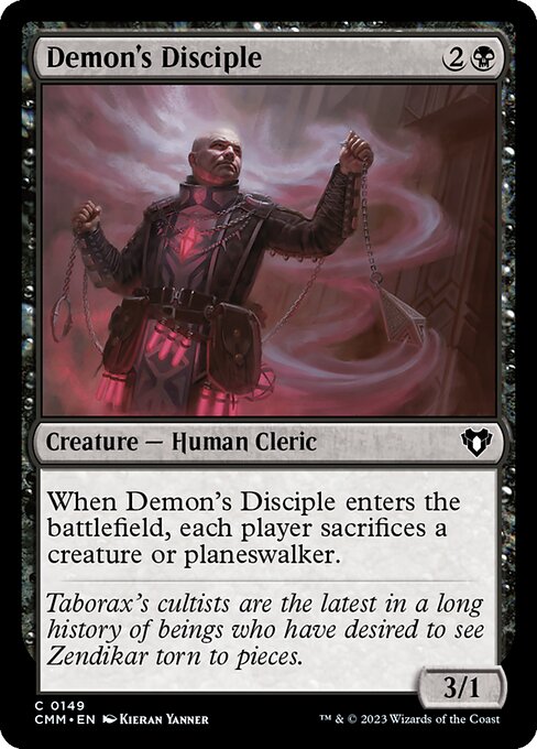 Demon's Disciple - Commander Masters (#149) - Illustrated by Kieran Yanner - Magic: The Gathering Card