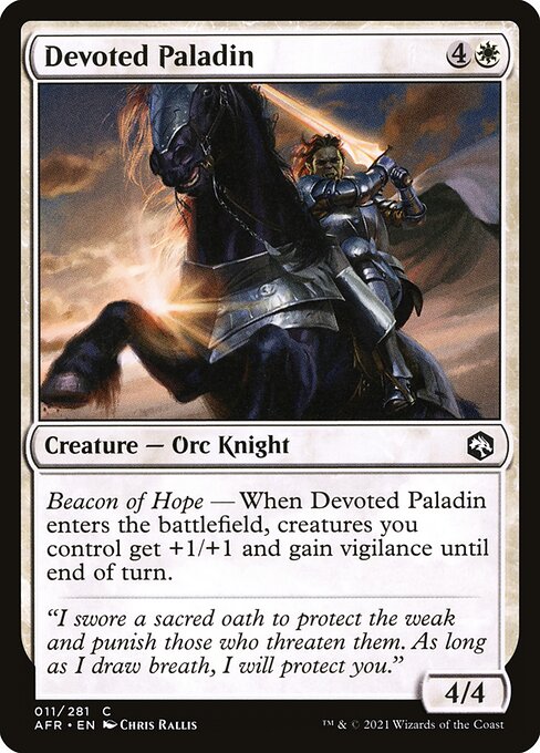 Paladina Devota (Devoted Paladin) - Adventures in the Forgotten Realms (#11) - Illustrated by Chris Rallis - Magic: The Gathering Card