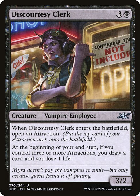 Discourtesy Clerk - Unfinity (#70) - Illustrated by Vladimir Krisetskiy - Magic: The Gathering Card