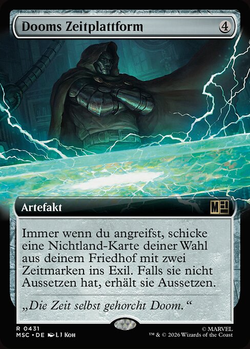 Dooms Zeitplattform (Doom's Time Platform) - Marvel Super Heroes Commander (#431) - Illustrated by L J Koh - Magic: The Gathering Card